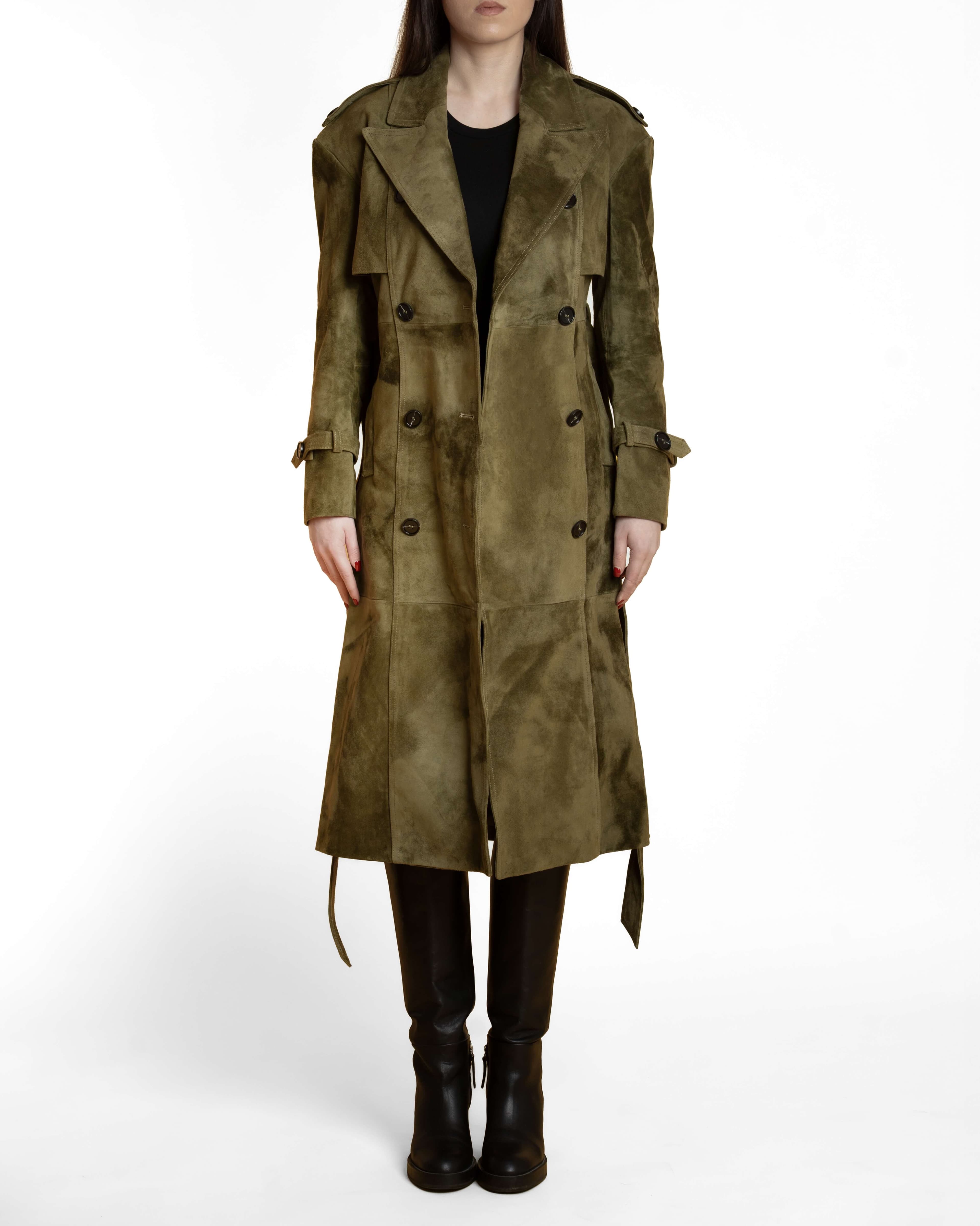 Detail shot of genuine suede texture highlighting the velvety nap finish