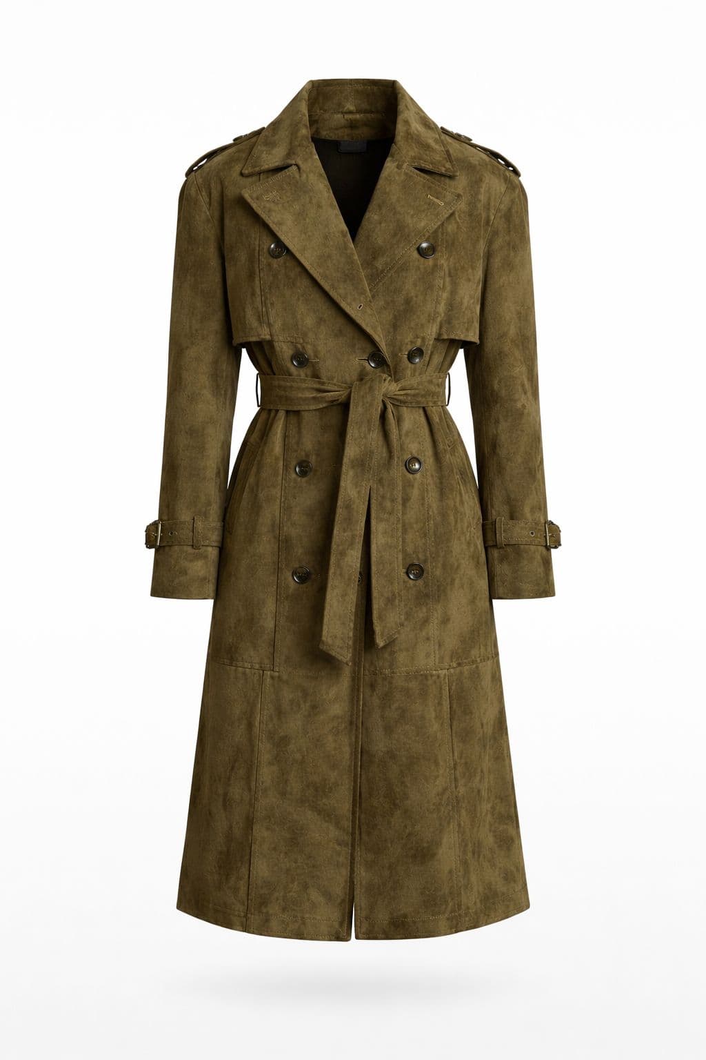 Clémence Olive suede coat – 100% genuine leather luxury coat front view