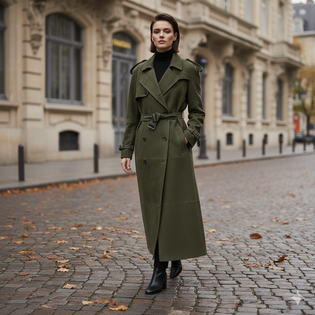 Clémence Suede Coat - Olive