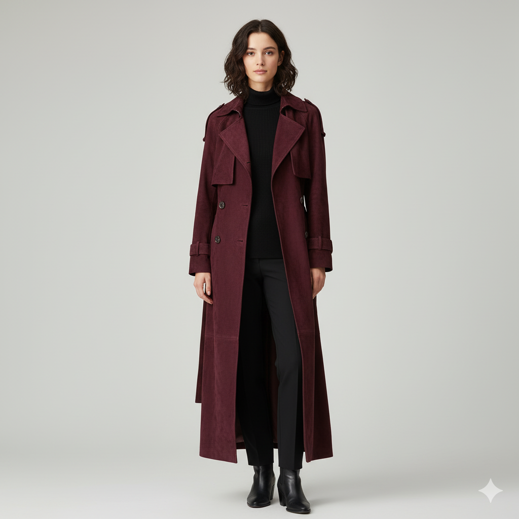 Clémence Suede Coat - Bordeaux